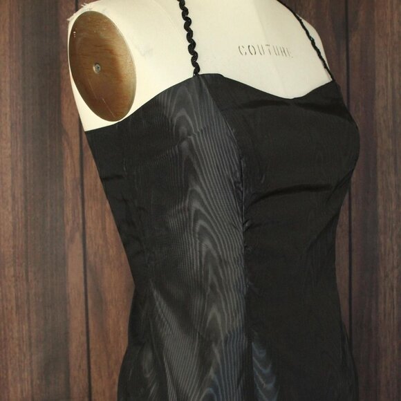 Vintage 1960s Dress, Black Taffeta Maxidress, Long Wiggle Moire, Sequin Trim - Picture 5 of 10